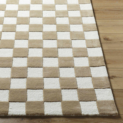 Timin Brown Checkered Wool Area Carpet Rugs TriadCommerceInc