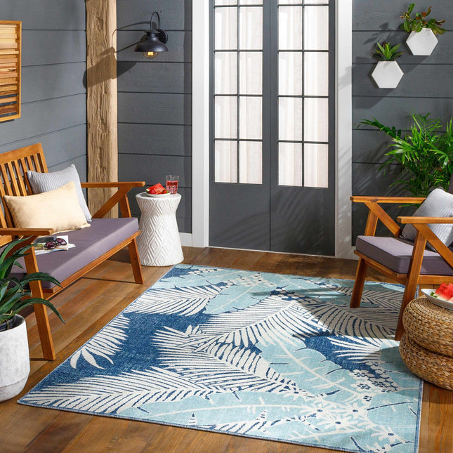 Thebarton Coastal Blue Palm Area Rug Rugs TriadCommerceInc