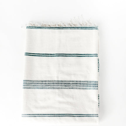 Aden Cotton Throw Blanket Blankets TriadCommerceInc Natural with Navy  
