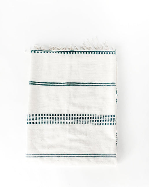 Aden Cotton Throw Blanket Blankets TriadCommerceInc Natural with Navy  