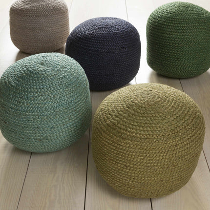 Gail Navy Jute Knitted Pouf Poufs TriadCommerceInc