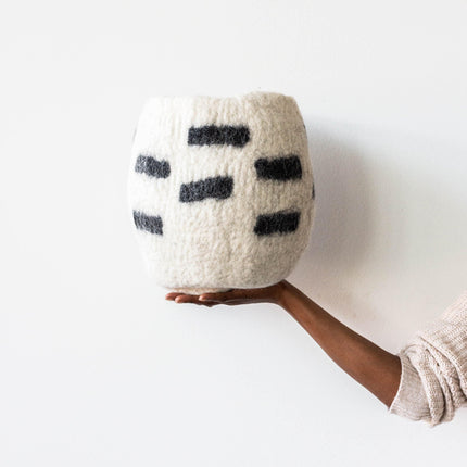 Tribal Repeat Black and Ivory Wool Storage Basket Baskets & Vessels TriadCommerceInc Small