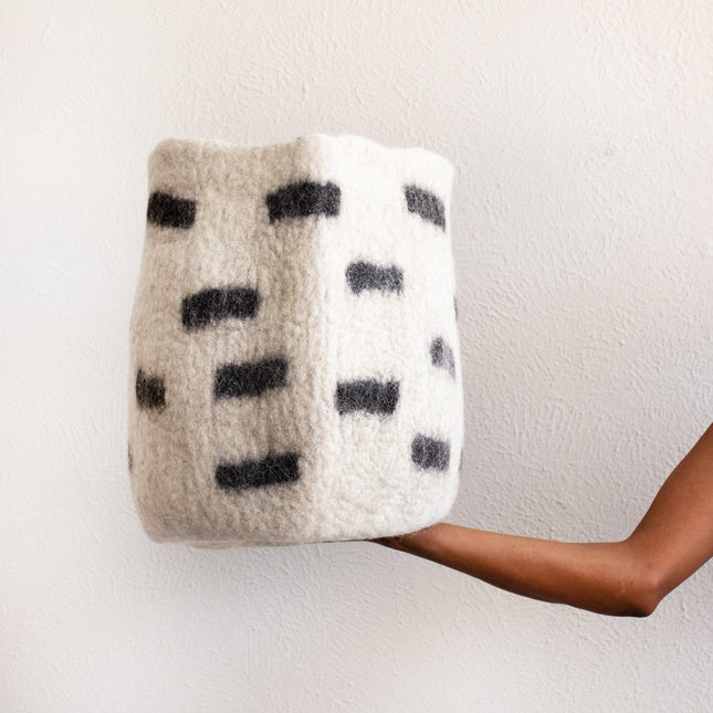 Tribal Repeat Black and Ivory Wool Storage Basket Baskets & Vessels TriadCommerceInc Large