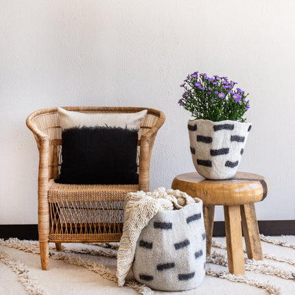 Tribal Repeat Black and Ivory Wool Storage Basket Baskets & Vessels TriadCommerceInc