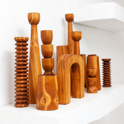 Abstract Wooden Tealight Totem Candle Holder Décor TriadCommerceInc