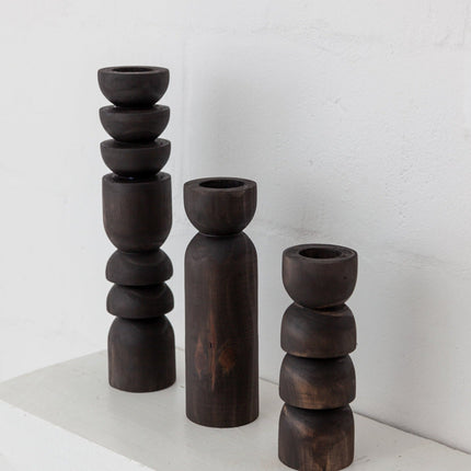 Abstract Wooden Tealight Totem Candle Holder Décor TriadCommerceInc