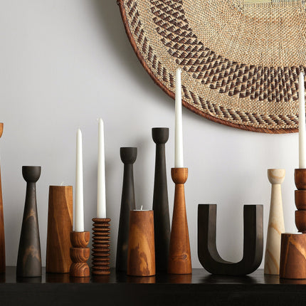 Tapered Candlestick Holder Pine Wood Cognac, Espresso, Natural Candlesticks TriadCommerceInc