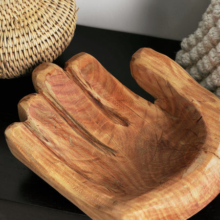 Cupped Hand Natural Eucalyptus Wood Bowl Sculpture Décor Collection TriadCommerceInc